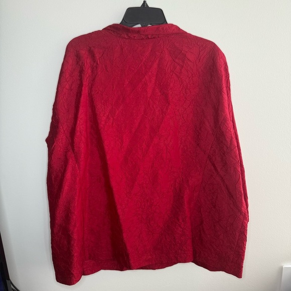 Eileen Fisher Red Silk Crinkled Button Up Tunic Lightweight Jacket - Picture 5 of 7